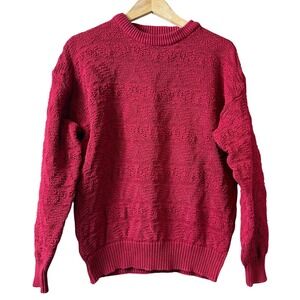VTG IZOD Men Textured Crew Neck Sweater Red Size Medium Preppy Ecletic Grandpa